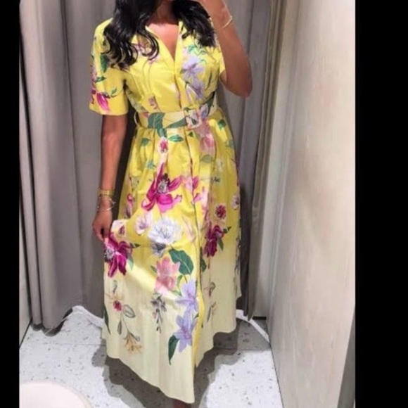 2026 ZARA BELTED FLORAL MIDI DRESS - Picture 4 of 4